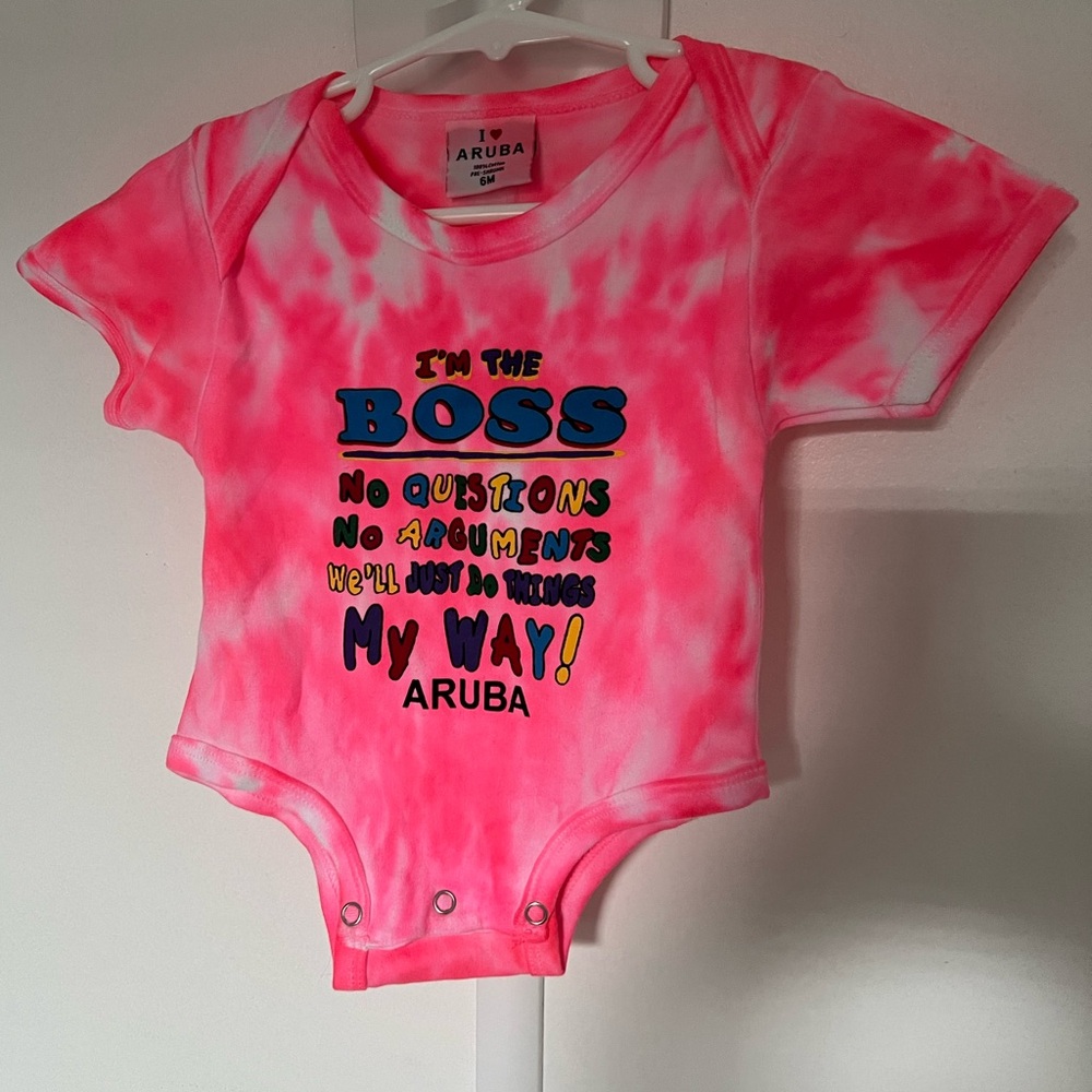 Babygirl pink tie-dye Aruba onesie “ I’m the boss “